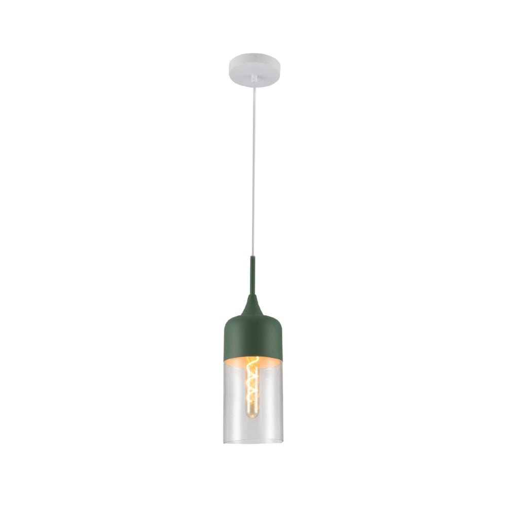 Main image of Macaron Olive Green Cylinder Glass Pendant Ceiling Light with E27 Fitting | TEKLED 158-19732