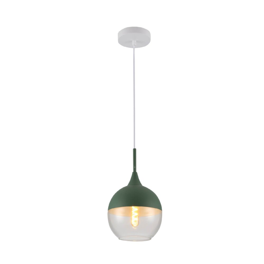 Main image of Macaron Olive Green Dome Glass Pendant Ceiling Light with E27 Fitting | TEKLED 158-19730