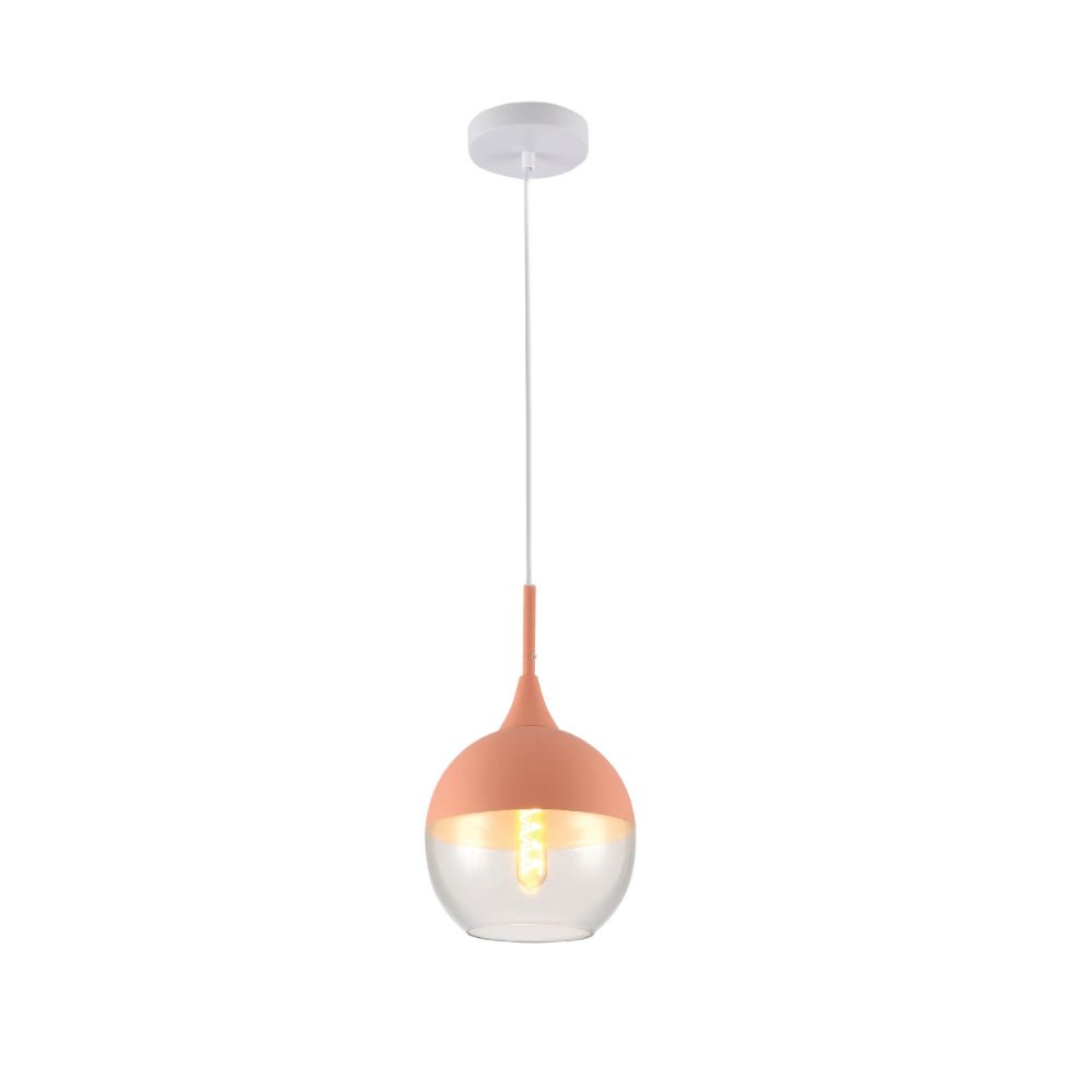 Main image of Macaron Salmon Pink Dome Glass Pendant Ceiling Light with E27 Fitting | TEKLED 158-19726