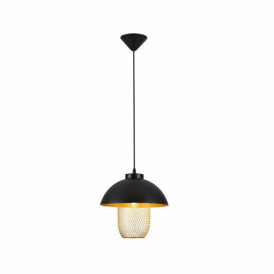 Main image of Matte Gold Caged Shade with Black Dome Top Pendat Ceiling Light D290 with E27 Fitting | TEKLED 150-18304
