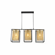 Main image of Matte Gold Metal Shade Black Cage Kitchen Island Chandelier Ceiling Light with 3xE27 Fittings | TEKLED 150-18316