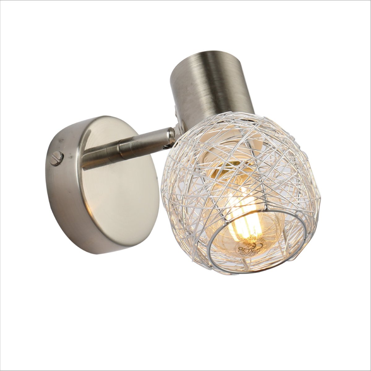 Main image of Matte Nickel Metal Silver Globe Nest Hinged Wall Light with E14 Fitting | TEKLED 151-19697