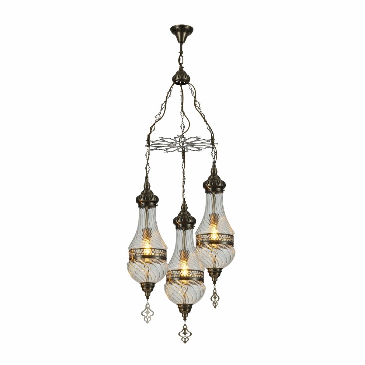 Main image of Moroccan Style Antique Brass and Clear Glass Ceiling Oriental Chandelier with 3xE27 | TEKLED 158-19555