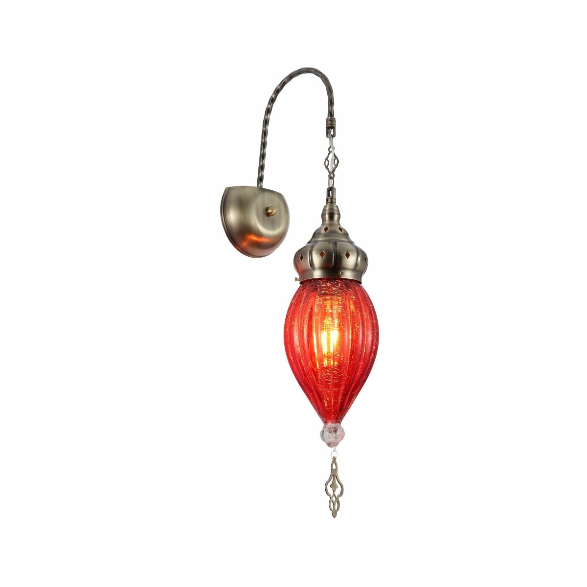 Main image of Moroccan Style Antique Brass and Red Glass Oriental Wall Light E27 | TEKLED 151-19458