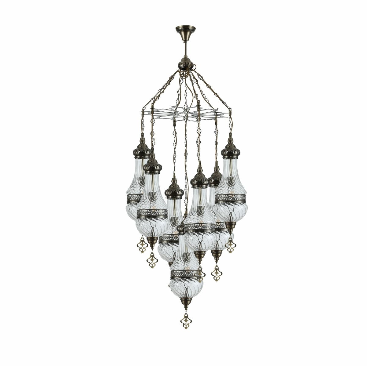 Main image of Moroccan Style Antique Brass and Clear Glass Chandelier with 7xE27 | TEKLED 158-19557
