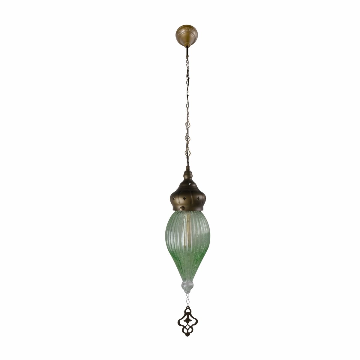 Main image of Moroccan Style Antique Brass and Green Glass Pendant Light E27 | TEKLED 158-195580