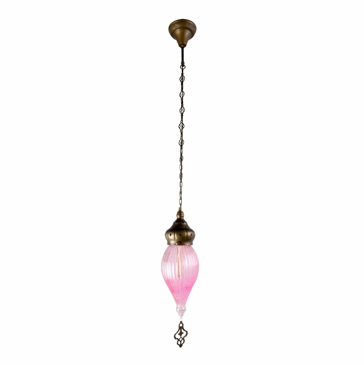 Main image of Moroccan Style Antique Brass and Pink Glass Pendant Light E27 | TEKLED 158-195584