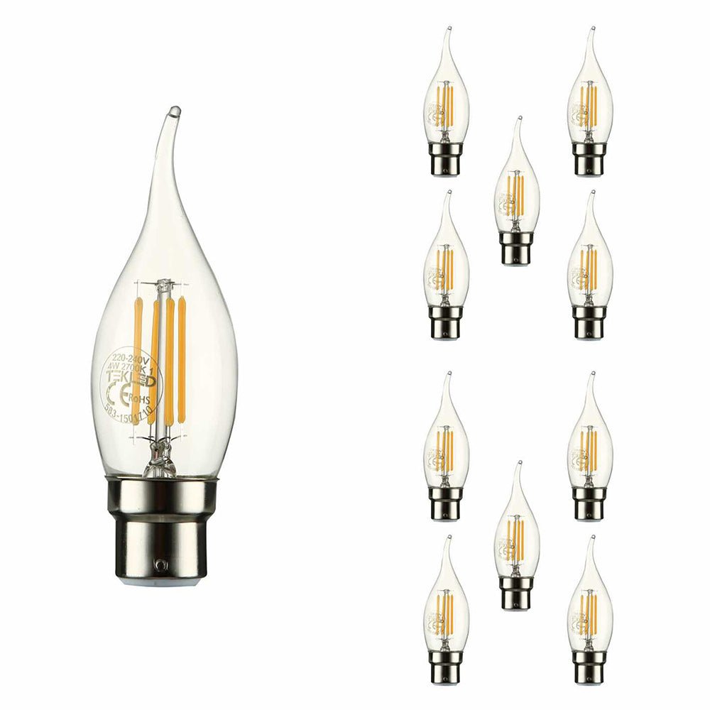 main of led filament bulb candle c35 tail b22 bayonet cap 4w 400lm warm white 2700k clear pack of 10
