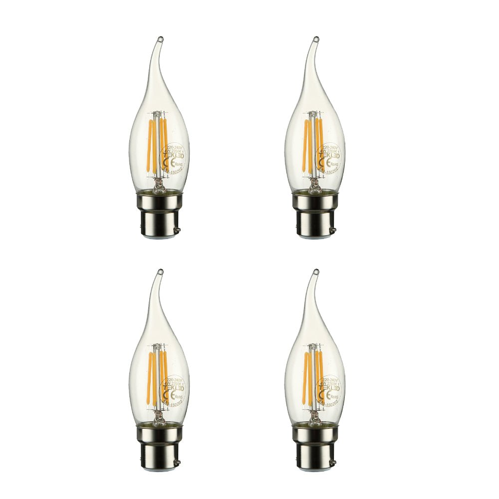 Main image of LED Dimmable Filament C35 Candle Bulb B22 Bayonet Cap 4W Pack of 4 Warm White