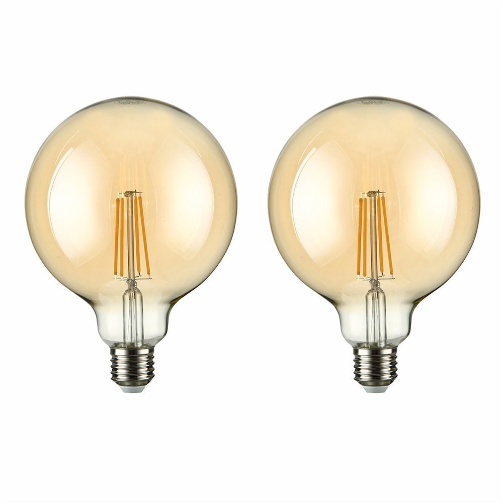 Main image of led dimmable filament bulb globe g125 e27 edison screw 6w 600lm warm white 2500k amber pack of 2