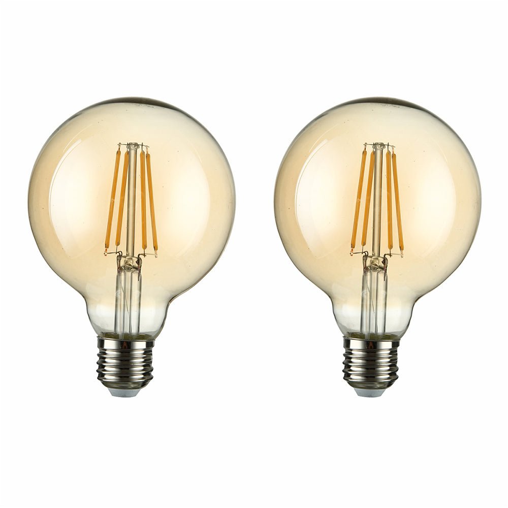 Main image of led dimmable filament bulb globe g95 e27 edison screw 6w 600lm warm white 2500k amber pack of 2