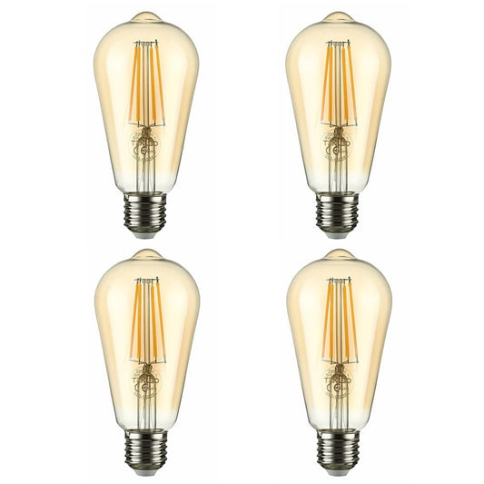 Close up of led dimmable filament bulb edison st64 e27 edison screw 6w 600lm warm white 2500k amber pack of 4