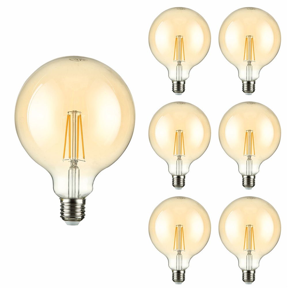 LED Filament Globe Bulb E27 Edison Screw Warm White 2400K G125 6.5w pack of 6