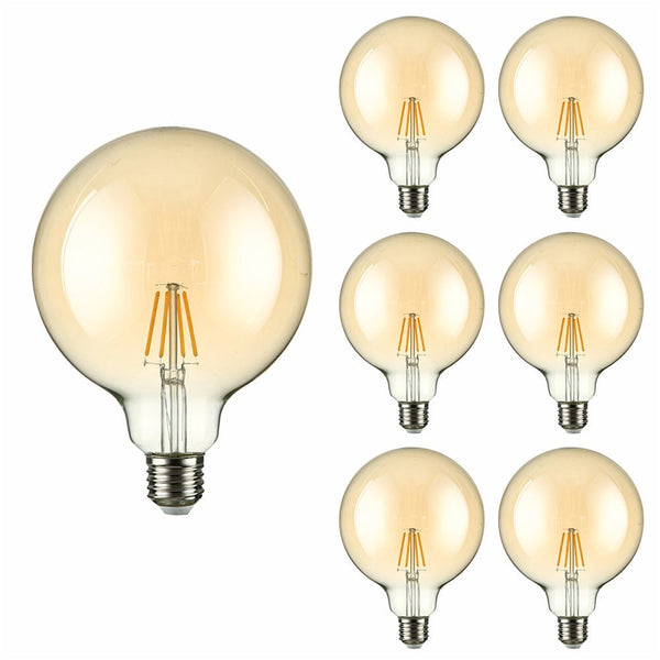 LED Filament Globe Bulb E27 Edison Screw Warm White 2400K G125 4w pack of 6