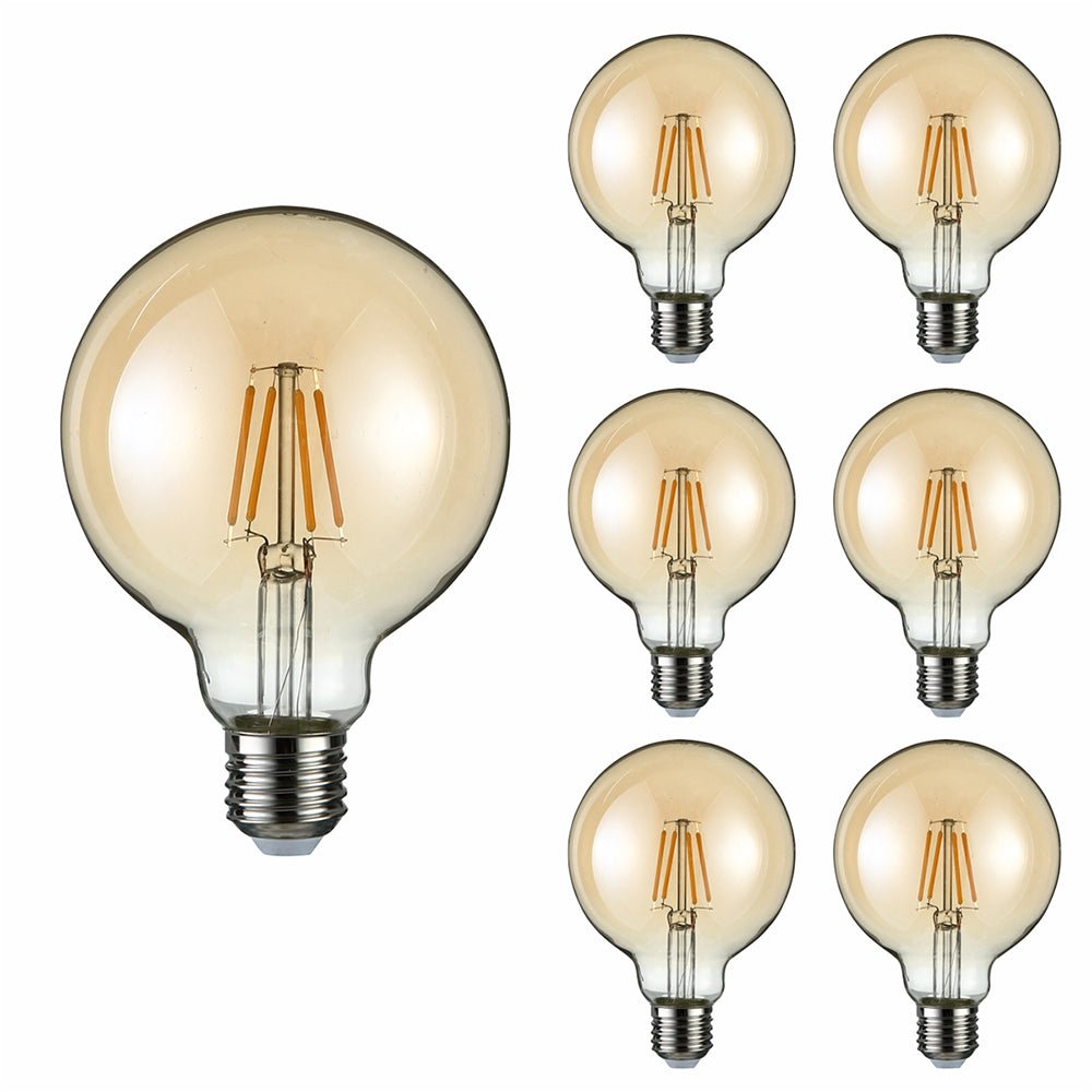 LED Filament Globe Bulb E27 Edison Screw Warm White 2400K G95 4w pack of 6