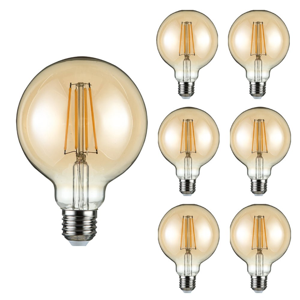 LED Filament Globe Bulb E27 Edison Screw Warm White 2400K G95 6.5w pack of 6