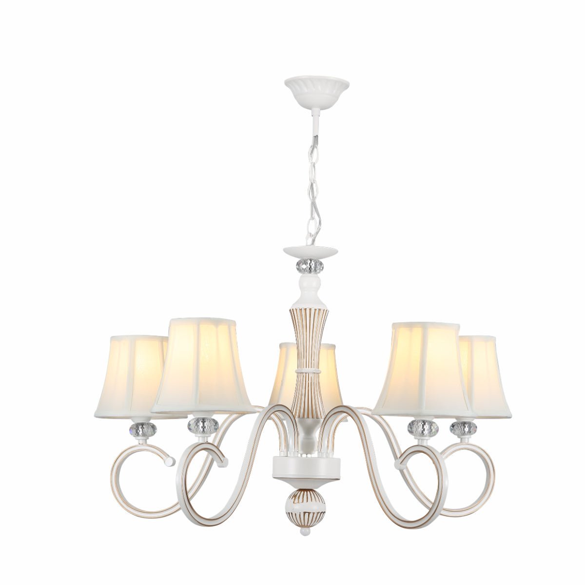 Main image of Off White Fabric Shaded Gold Aged Ivory Traditional Retro Vintage Classic Chandelier Ceiling Light with 5xE14 Fitting | TEKLED 159-17836