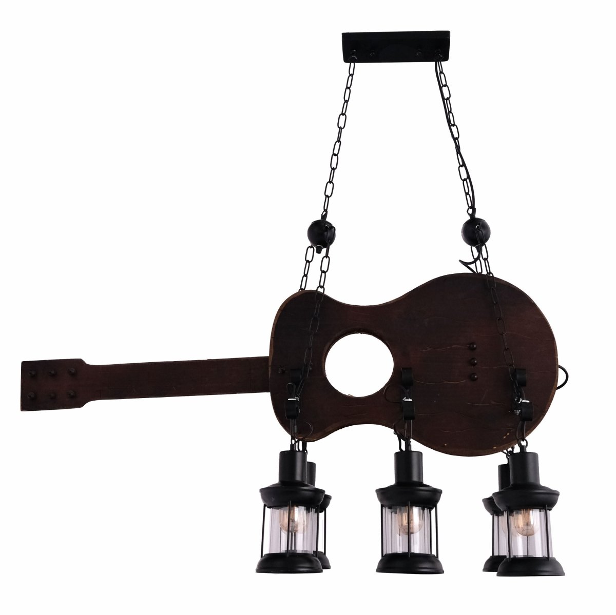 Main image of Old Wood Guitar 6 Lamps island Chandelier with E27 Fitting | TEKLED 158-17872