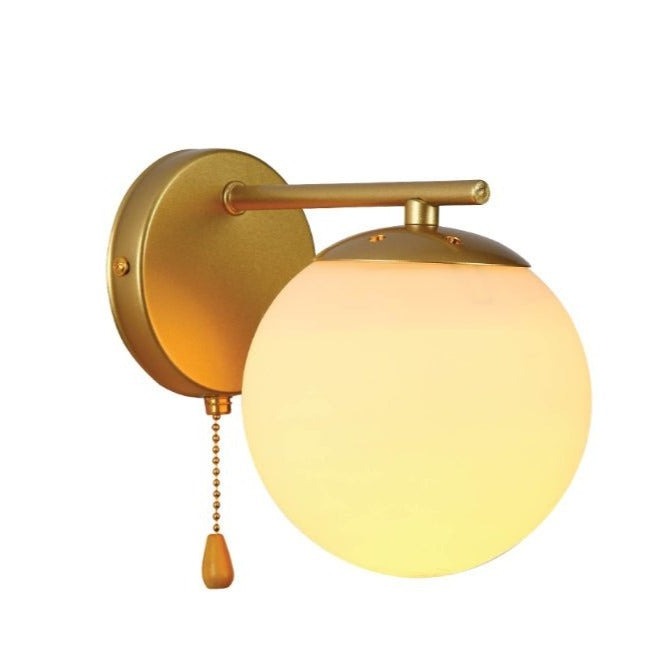 Main image of Opal Globe Glass Gold Metal Body Vintage Retro Wall Light with Pull Down Switch E27 Fitting | TEKLED 151-19780