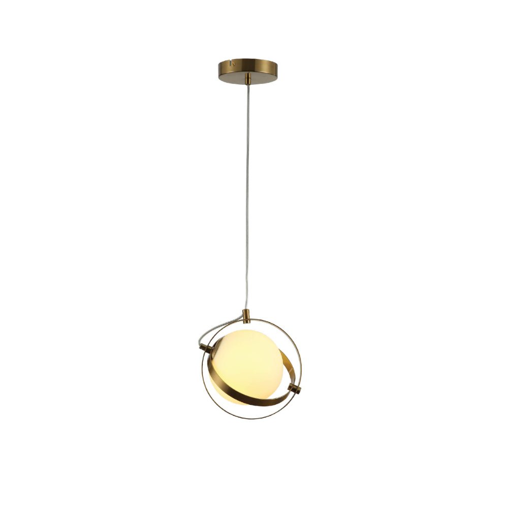 Main image of Opal Globe Glass Gold Rings Pendant Ceiling Light D200 with G9 Fitting | TEKLED 158-19594