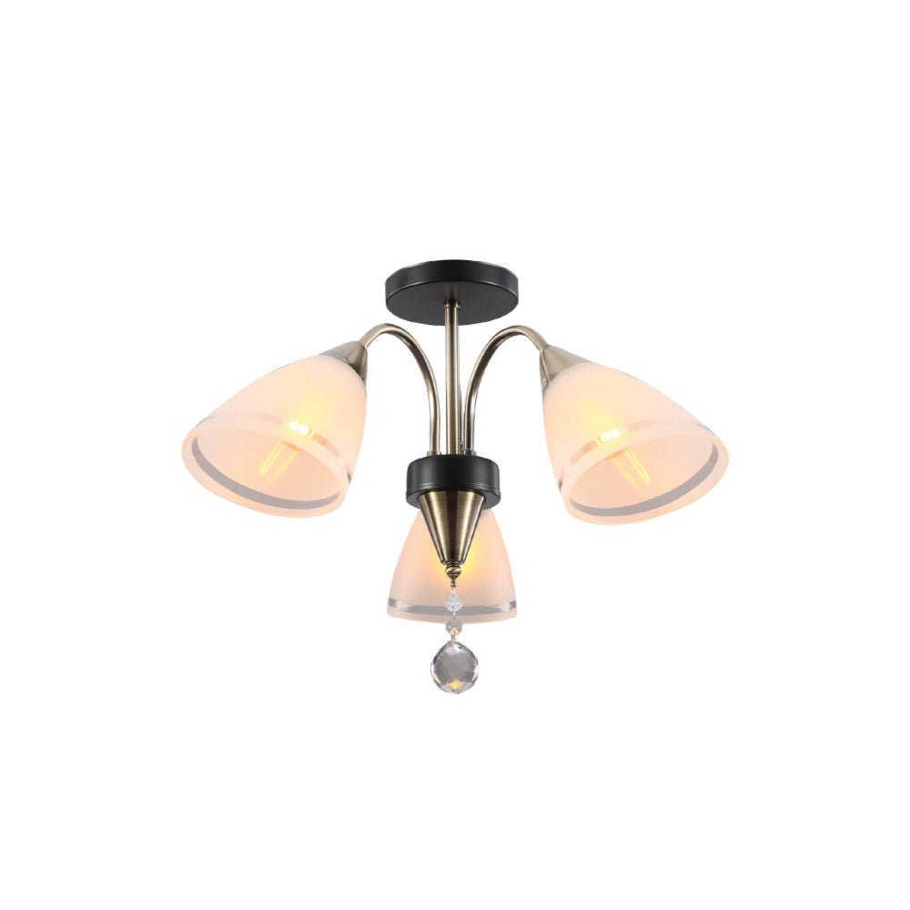 Main image of Petal Snowdrop Cone Glass Antique Brass Semi Flush Ceiling Light E27 | TEKLED 159-17726