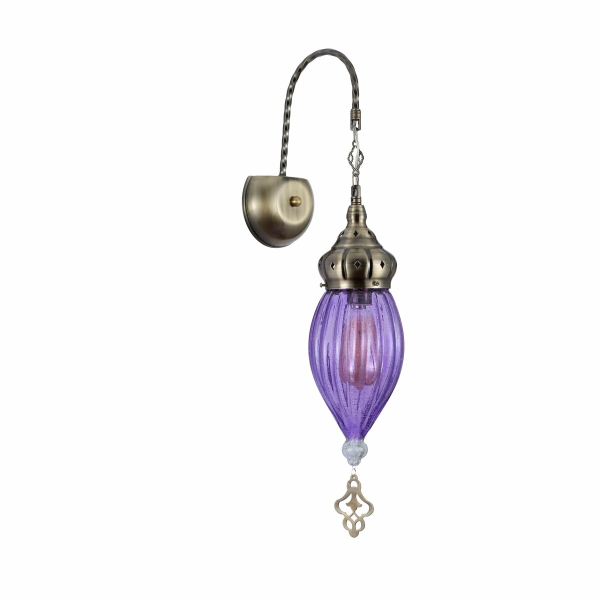 Main image of Purple Glass Antique Bronze Metal Body Moroccan Style Wall Light with E27 Fitting | TEKLED 151-194583