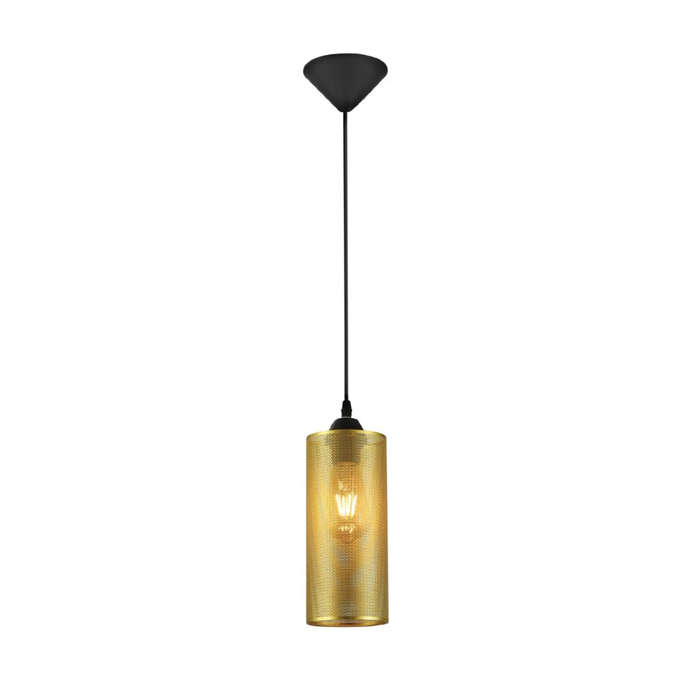 Main image of Sieve Gold Cylinder Metal Pendant Ceiling Light D110 with E27 Fitting | TEKLED 158-19790