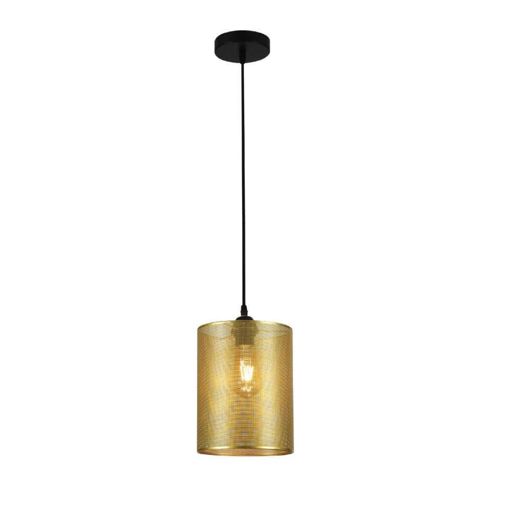 Main image of Sieve Gold Cylinder Metal Pendant Ceiling Light D195 with E27 Fitting | TEKLED 158-19792