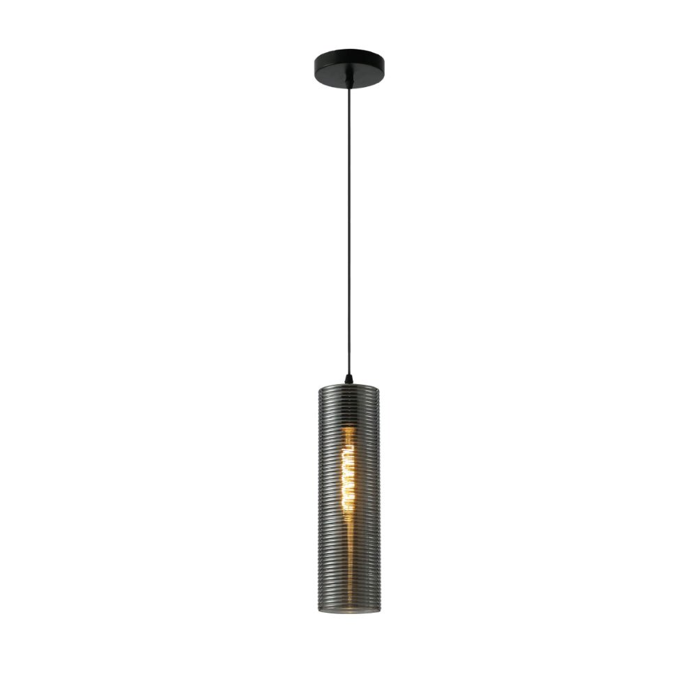 Main image of Silver Reeded Cylinder Glass Pendant Light with E27 Fitting | TEKLED 158-19740