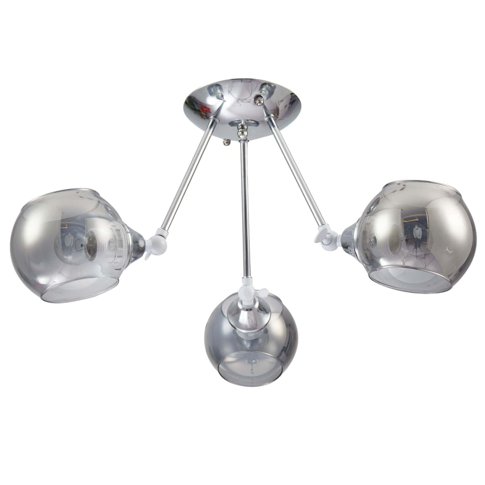 Main image of Smoky Cut-out Globe Glass Hinged Chrome Metal Semi Flush Ceiling Light | TEKLED 159-17584