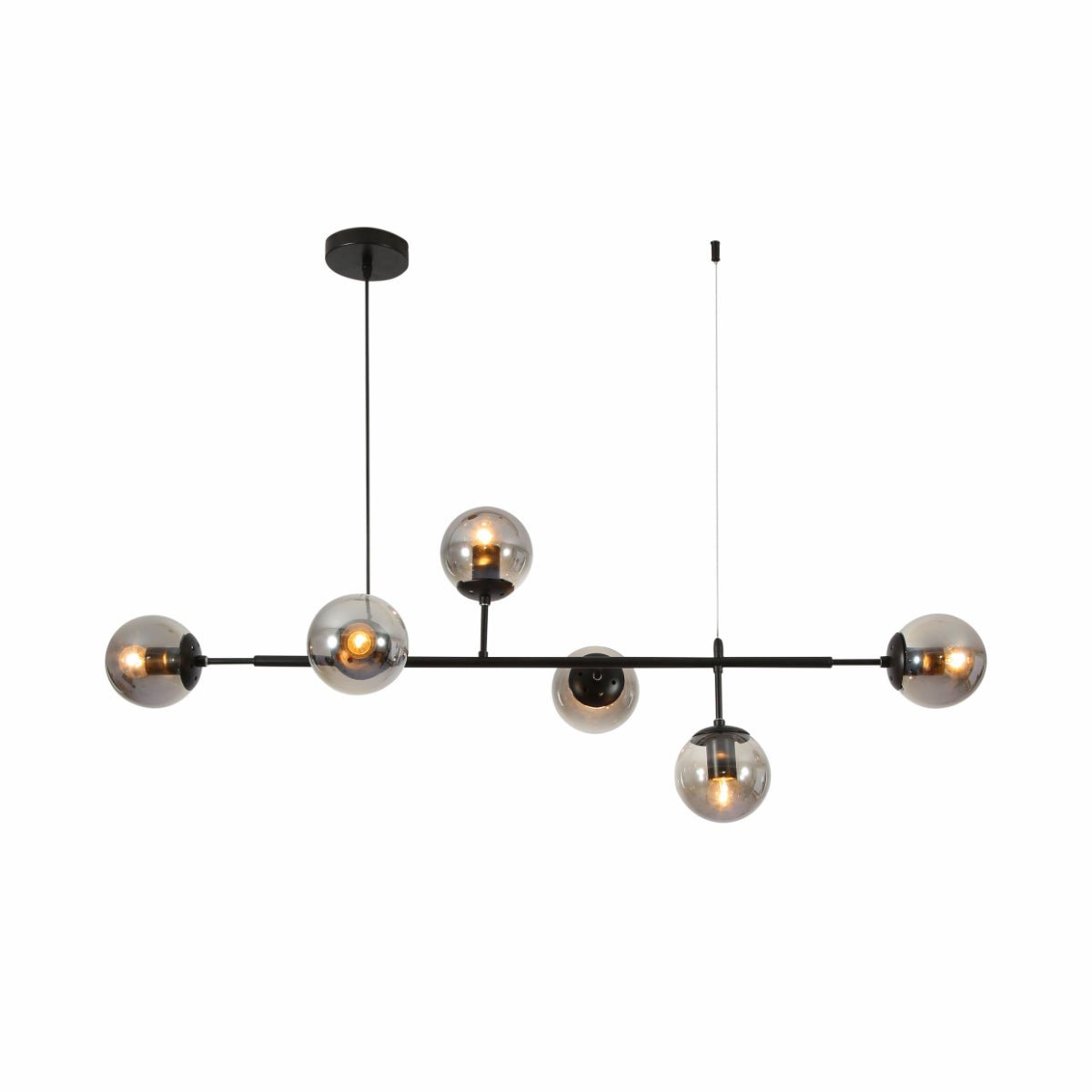 Main image of Smoky Globe Glass Black Metal Island Chandelier Ceiling Light with 6xE27 Fitting | TEKLED 159-17454