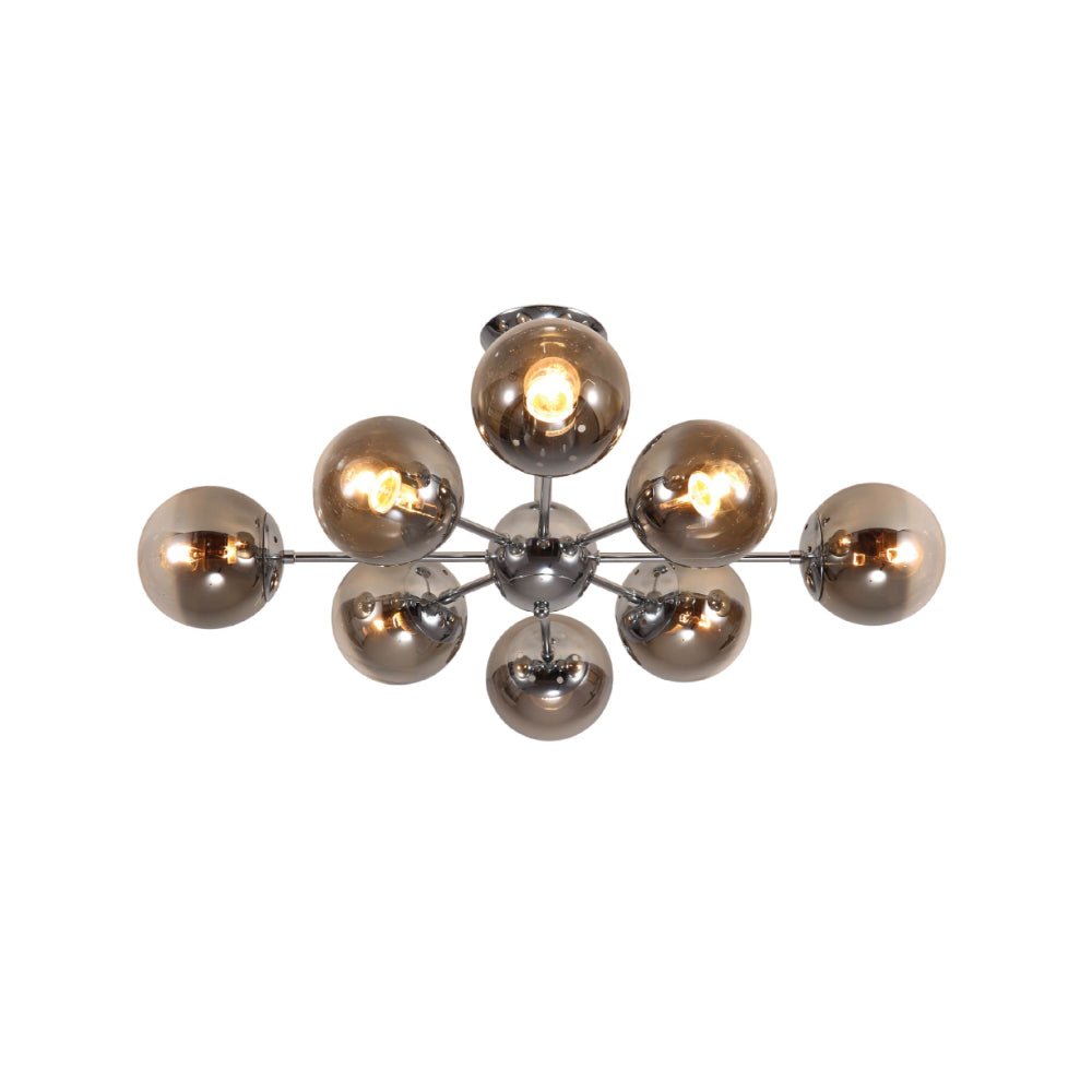 Main image of Smoky Globe Glass Chrome Metal Body Sputnik Molecule Modern Ceiling Light with 8xE27 Fittings | TEKLED 159-17690