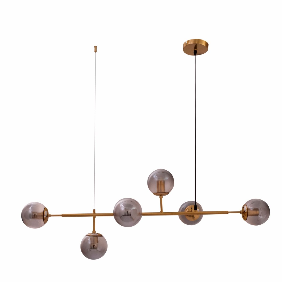 Main image of Smoky Globe Glass Gold Metal Body Island Pendant Chandelier Light with 6xE27 Fitting | TEKLED 159-17536