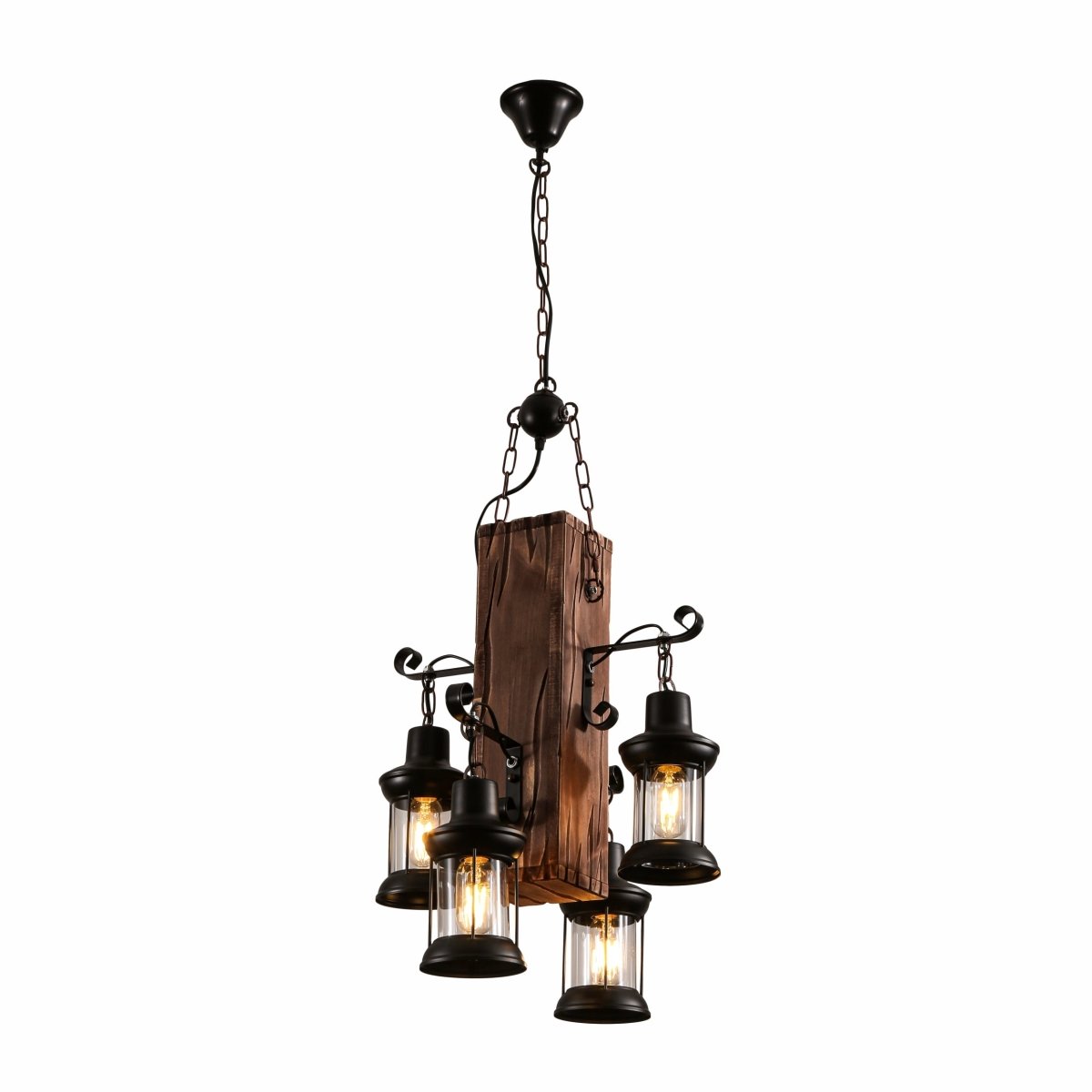 Main image of Timber Iron and Wood Glass Cylinder Chandelier Light 4xE27 | TEKLED 159-17844