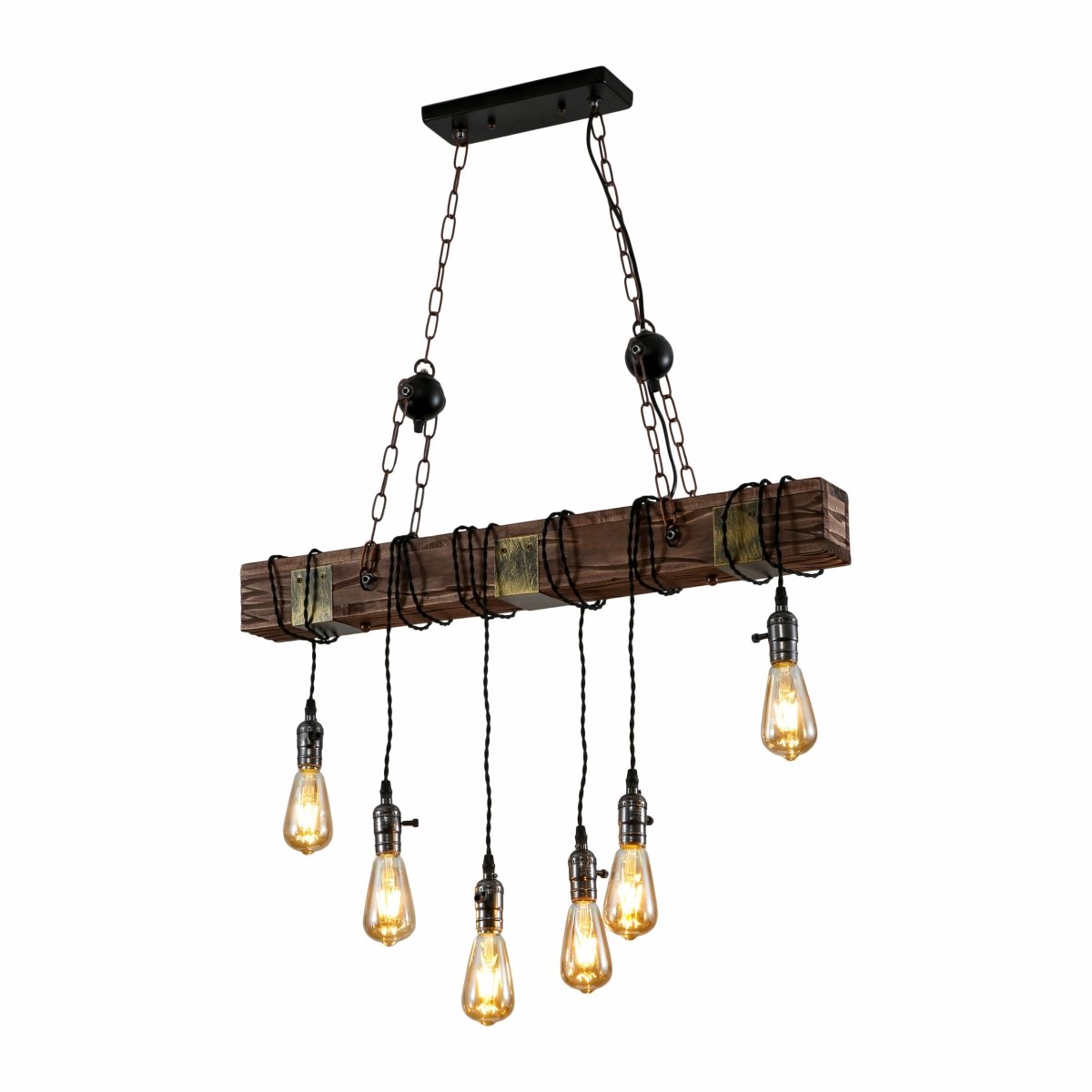 Main image of Timber Iron and Wood Island Chandelier 6xE27 | TEKLED 159-17856
