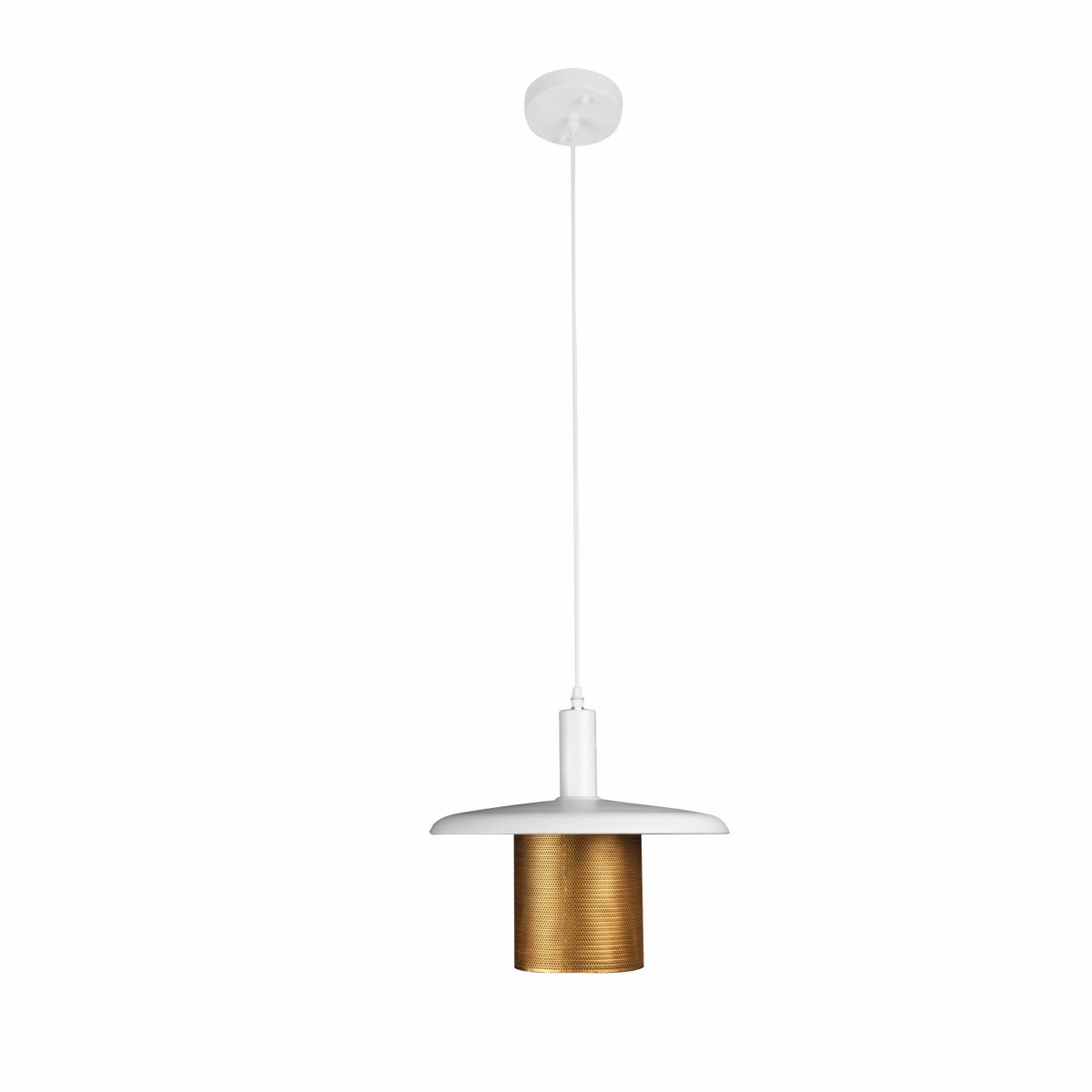 Main image of White-Golden Metal Caged Flat Pendant Light Large with E27 Fitting | TEKLED 150-18278