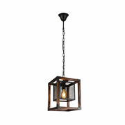 Main image of Wood Cube Black Cage Lantern Rustic Pendant Ceiling Light with E27 Fitting | TEKLED 156-19528