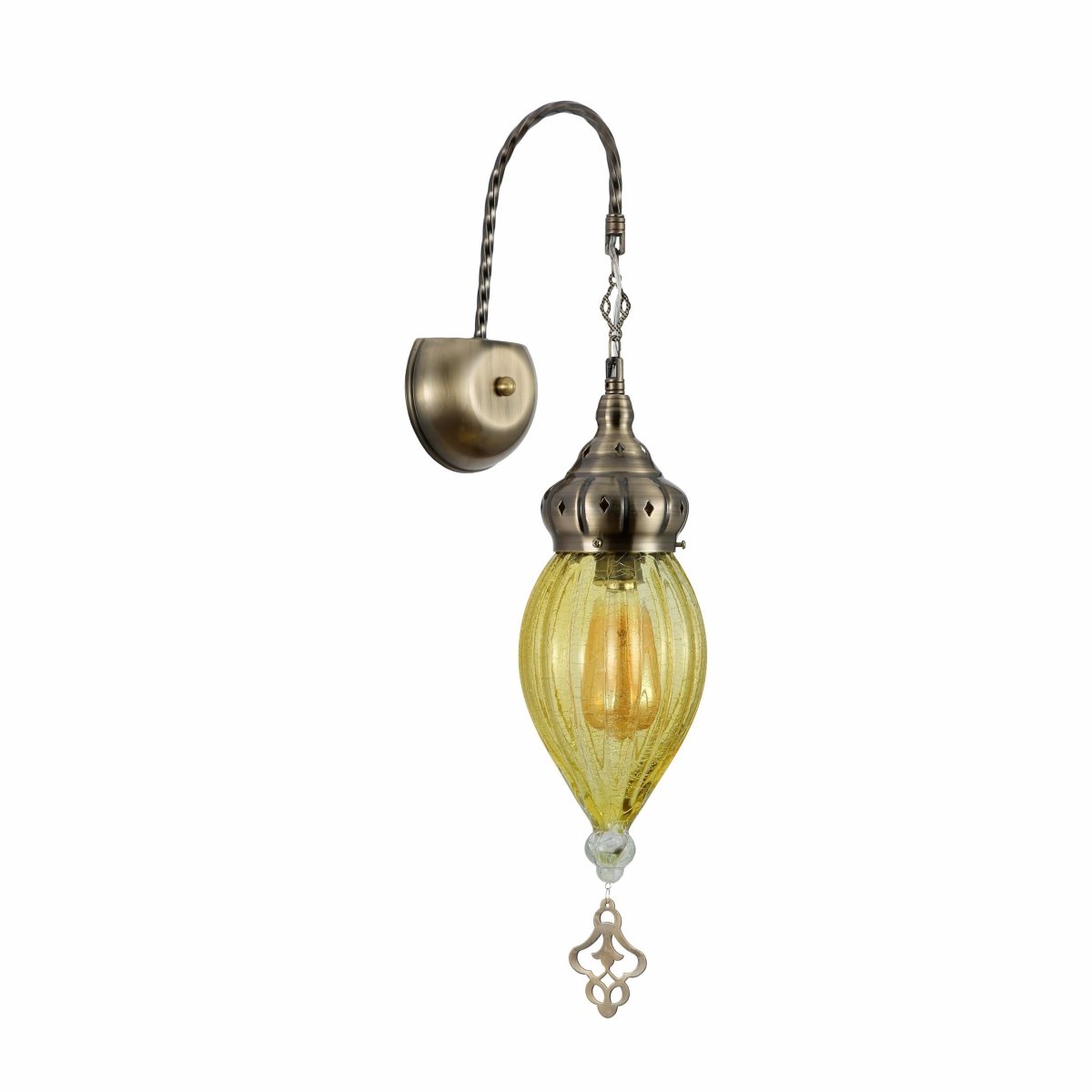 Main image of Yellow Glass Antique Bronze Metal Body Moroccan Style Wall Light with E27 Fitting | TEKLED 151-194582