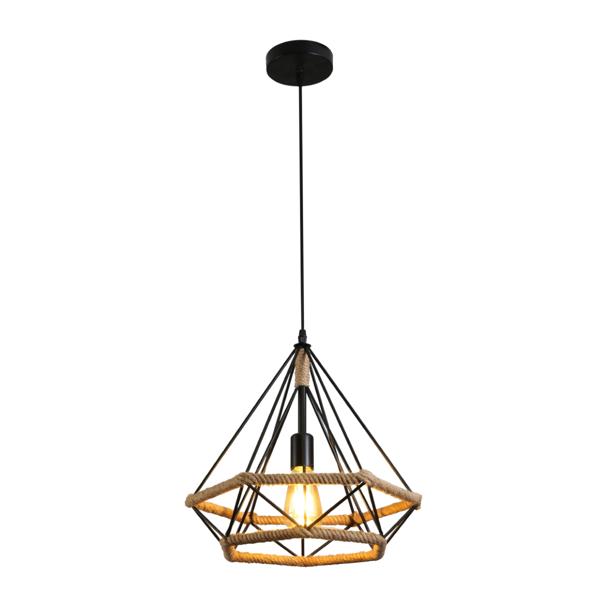 Main image of Manila Hemp Rope Diamond Pendant Light Black E27 159-18122