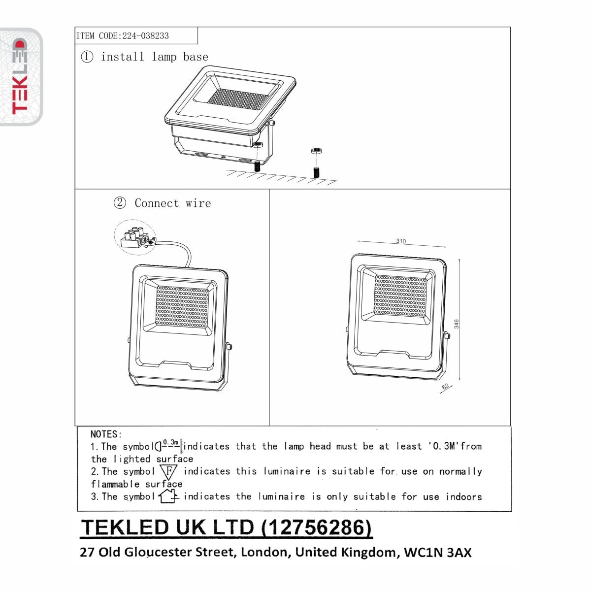 User manual for LED Floodlight SMD 3030 Uk 150W Cool White 4000K IP65