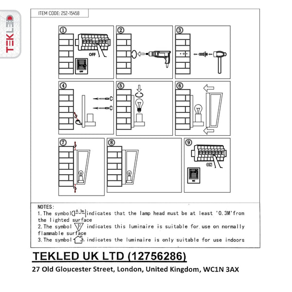 User manual for Modern Lantern Trapezium Cuboid Wall Lamp Upward Base Matt Black&White Clear Glass E27