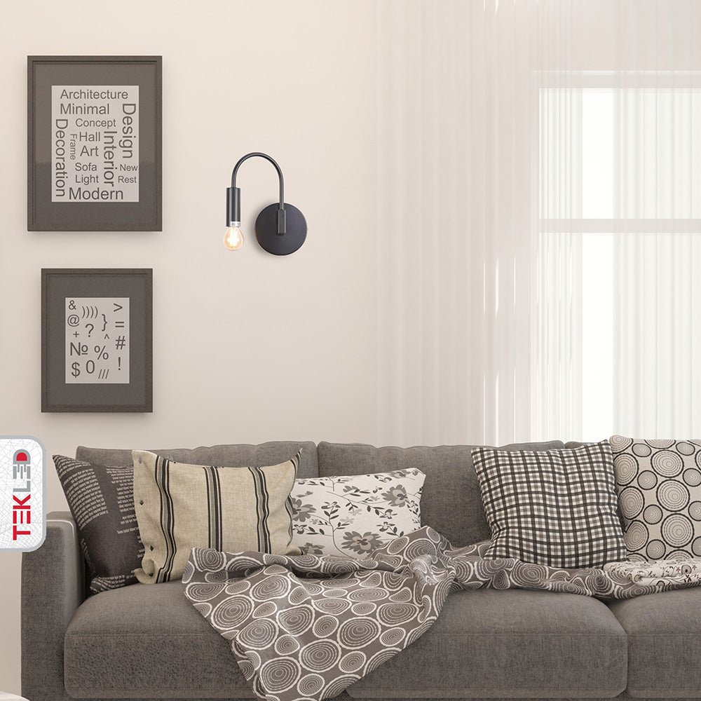 Indoor usage of Matte Black Swan Wall Light with E14 Fitting