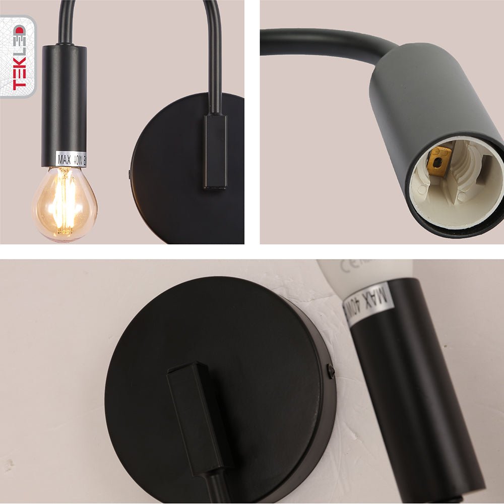 Detailed captures of Matte Black Swan Wall Light with E14 Fitting