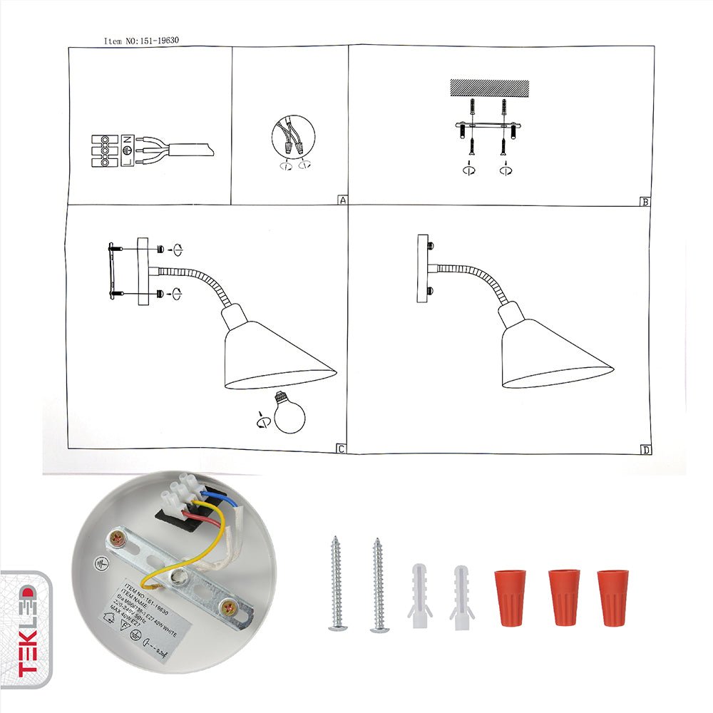 User manual and installation tools of Matte White Cone Wall Light with E27 Fitting