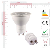 Visual representation of product measurement and certification of lepus led spot bulb mr16 dimmable gu10 7w 3000k warm white pack of 6