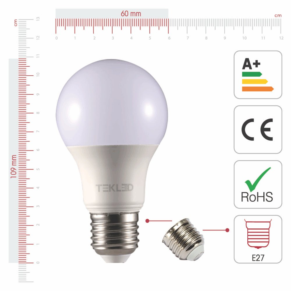 Visual representation of product measurement and certification of virgo led gls bulb a60 e27 edison screw 7w 4000k cool white pack of 6/10