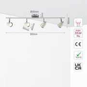 Size and specs of 4 Way Skurupp Rod Spotlight with GU10 Fitting Chrome White | TEKLED 172-03102