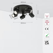 Size and specs of 5 Way Mane Tray Spotlight with GU10 Fitting Black | TEKLED 172-03078