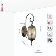 Size and specs of Amber Glass Antique Bronze Metal Body Moroccan Style Wall Lamp with E27 Fitting | TEKLED 151-19454