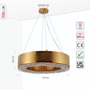 Size and specs of Ball Crystal Gold Metal Chandelier D600 with 8XE14 Fitting | TEKLED 156-19564